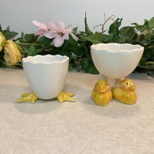 Easter Egg Cup Holder Display Stand Chick Duck Feet Spring Decor Set of 2